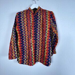 Pleats By Pings Imports Inc Reversible Crinkle Pleated Jacket Medium Black/Multi